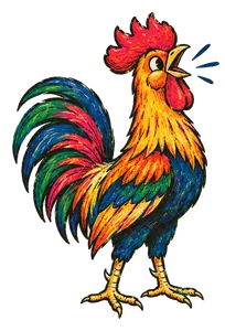 Lotería-style illustration of a proud rooster crowing