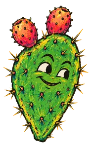 Lotería-style illustration of a smiling nopal cactus paddle