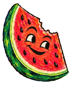 Lotería-style illustration of a smiling watermelon slice